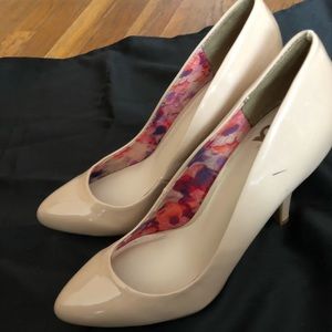 Nude patent leather heels